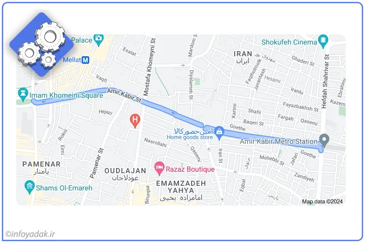 نقشه خیابان چراغ برق ( امیرکبیر ) بورس لوازم یدکی تهران